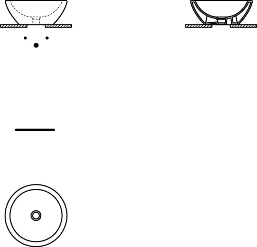 Weiße, runde Schale von Ideal Standard mit einem einfachen Design, sichtbar von oben und seitlich, geeignet für verschiedene Anwendungen in modernen Räumen.